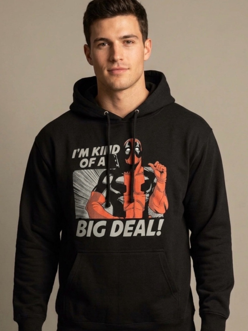 Marvel Black Hoodie with Orange Deadpool Design
